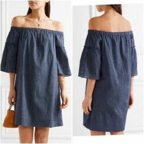 Madewell Dress size 2 Off The Shoulder Swingy Blue Mini‎  striped - Picture 1 of 15